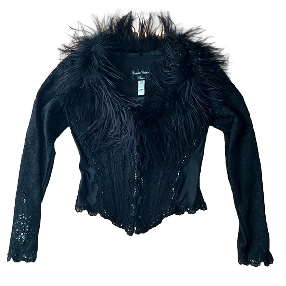 Catwalk Collection London Jackets & Blazers - CATWALK COLLECTION LONDON black beaded corseted bustier with lace and feathers